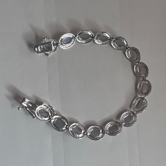 FAS 925 Silver White Agate Stone Cabochon Bracelet - Picture 4 of 11